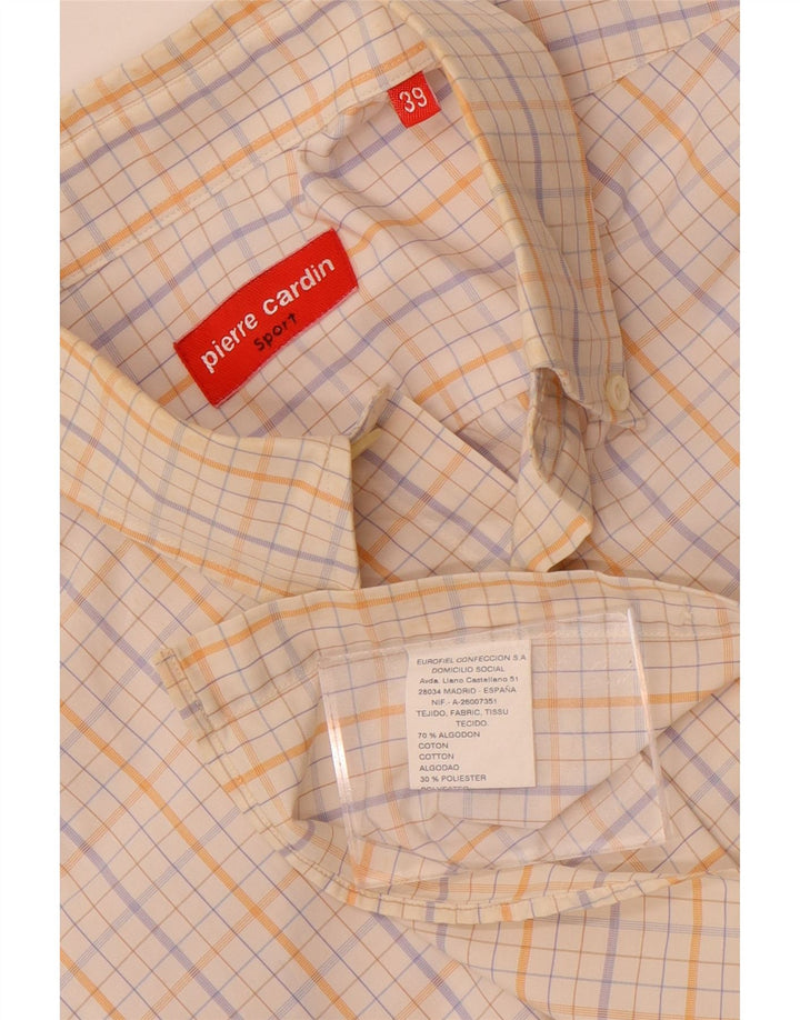 Pierre Cardin Herren-Kurzarmhemd, Größe 39, mittelweiß, kariert, Baumwolle