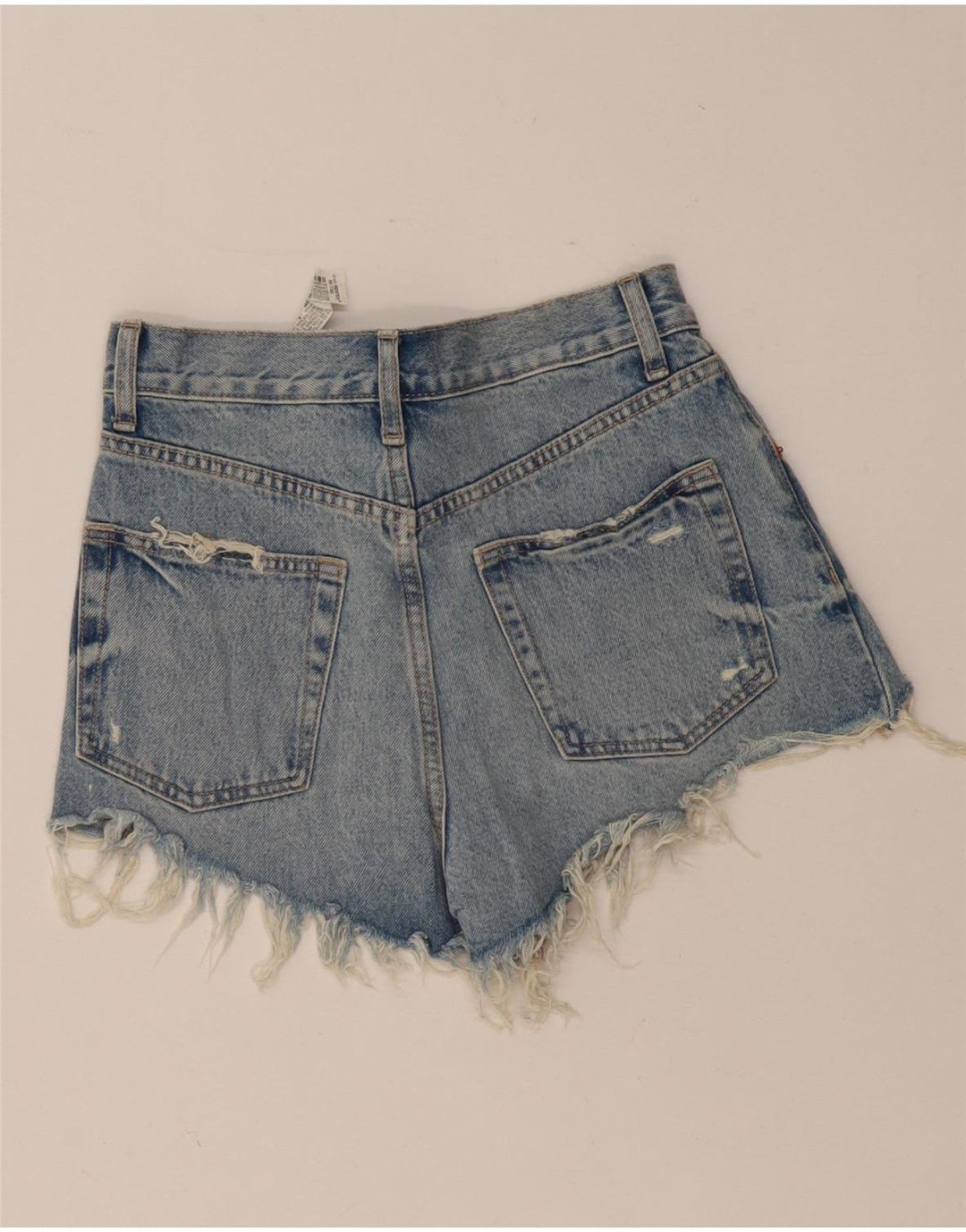 ZARA Damen-Jeansshorts im Used-Look mit hoher Taille, EU 34, 2XS W24, blaue Baumwolle