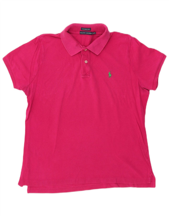 RALPH LAUREN Damen Skinny Poloshirt UK 18 XL Rosa Baumwolle