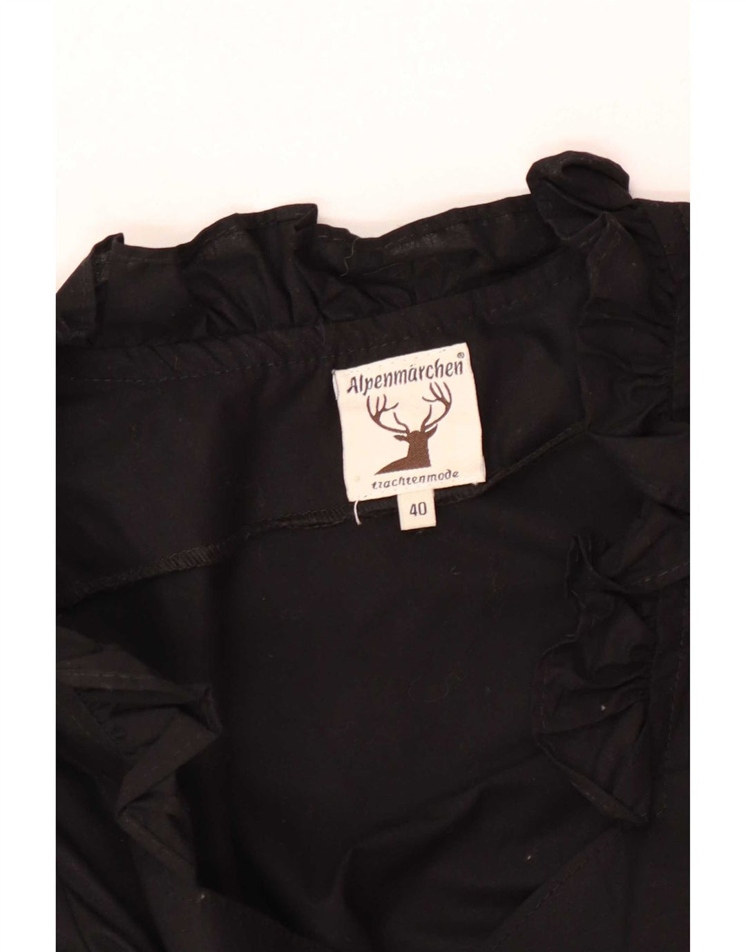 Alpenmarchen Damen-Bluse mit Rüschen vorne, EU 40, Mittelschwarz