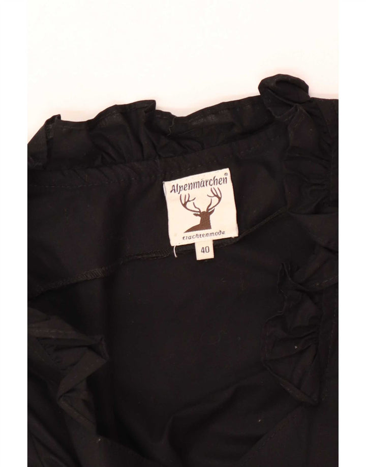 Alpenmarchen Damen-Bluse mit Rüschen vorne, EU 40, Mittelschwarz