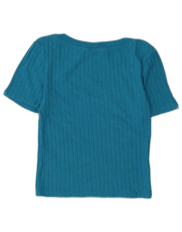 Zara Damen Crop T-Shirt Top UK 8 Small Blaue Viskose