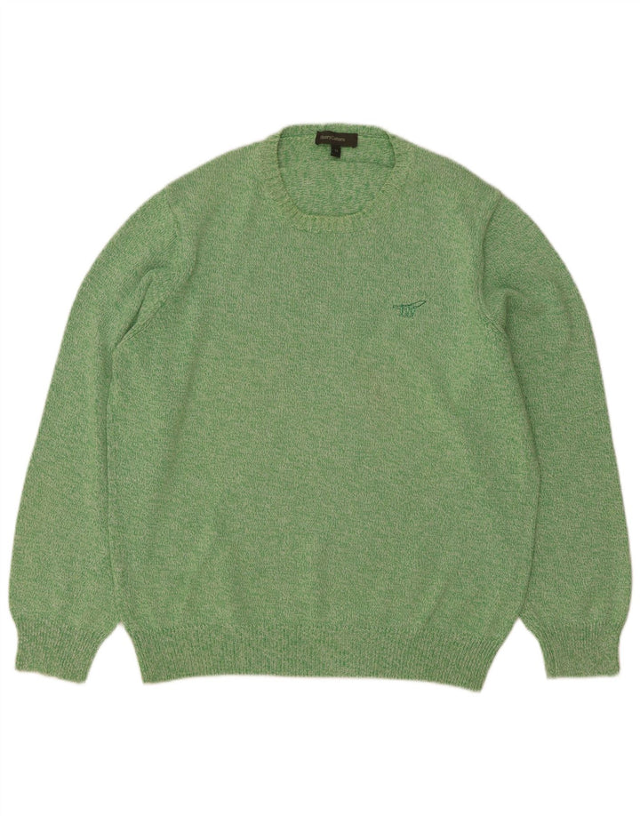 Henry Cottons Herren-Pullover mit Rundhalsausschnitt, mittelgrüne Baumwolle