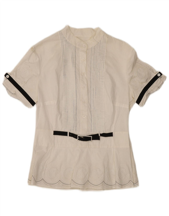 Karen Millen Damen Blusentop UK 12 Mittelweiße Paisley-Baumwolle