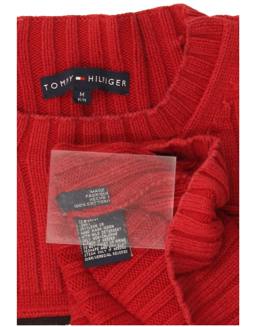 TOMMY HILFIGER Damen Pullover mit grafischem Rundhalsausschnitt, UK 14, Mittelrot