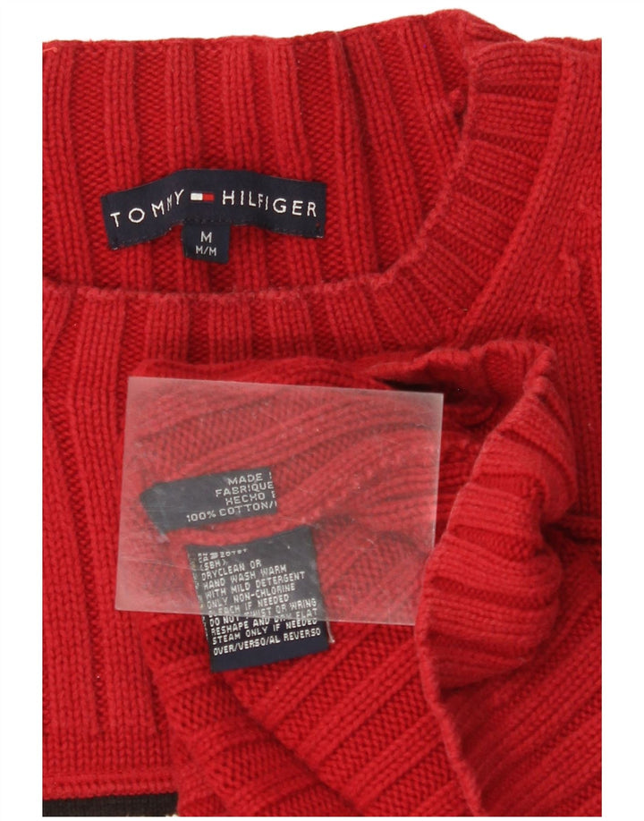 TOMMY HILFIGER Damen Pullover mit grafischem Rundhalsausschnitt, UK 14, Mittelrot
