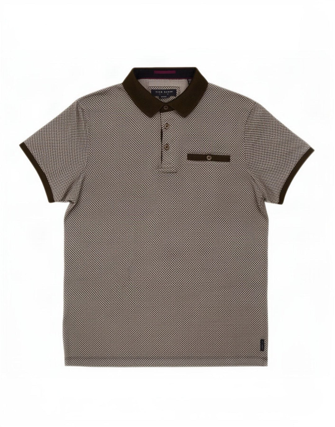 Ted Baker Herren-Poloshirt, Größe 3, mittlere Khaki-geometrische Baumwolle