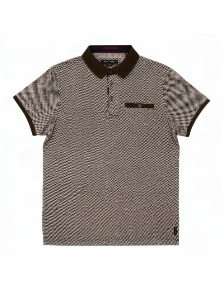 Ted Baker Herren-Poloshirt, Größe 3, mittlere Khaki-geometrische Baumwolle