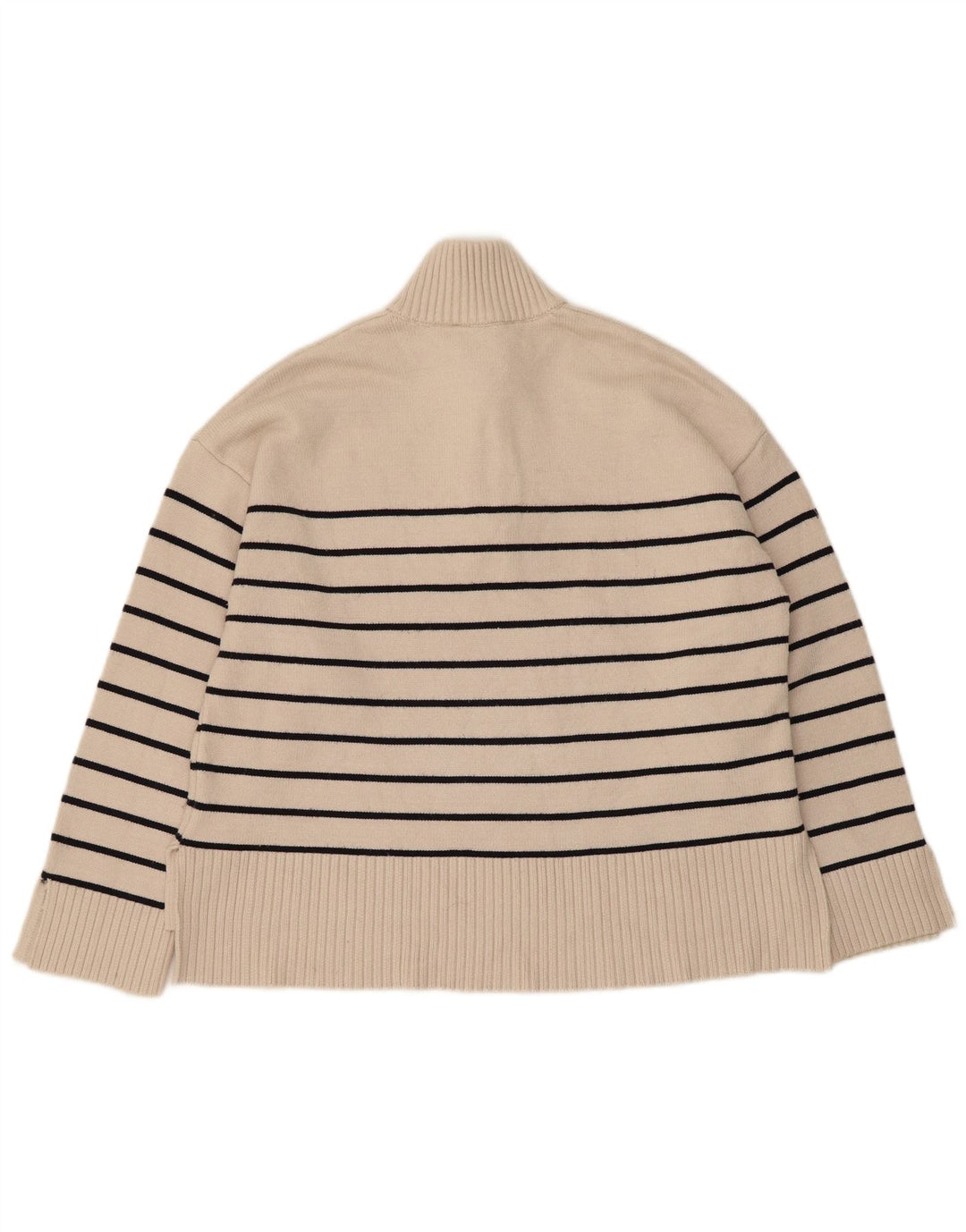 Zara Damen-Pullover, übergroß, mit Reißverschluss, Gr. 10, Größe S, Beige, gestreift