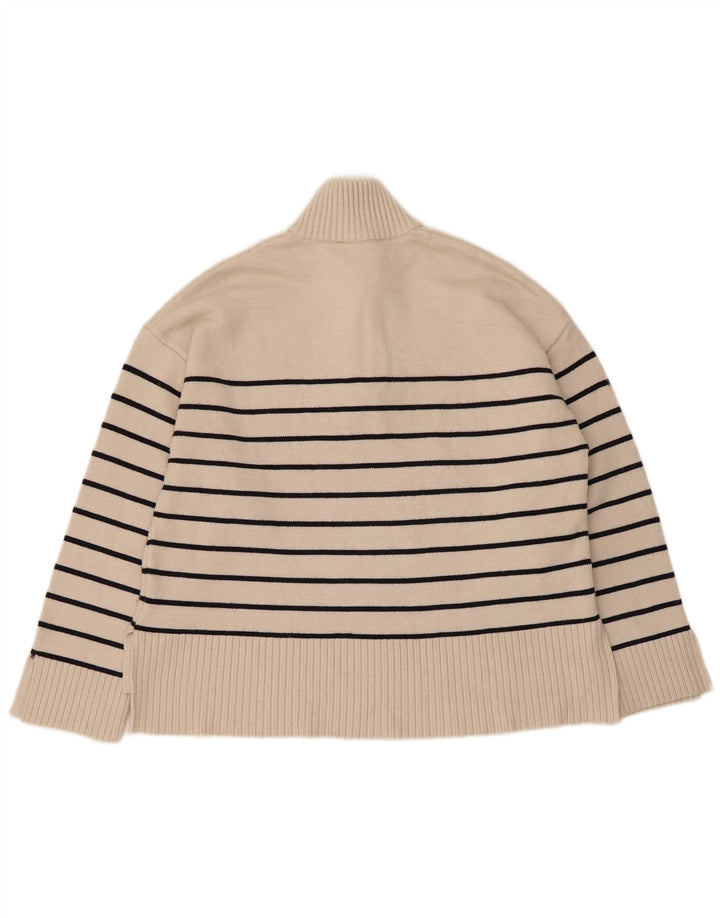 Zara Damen-Pullover, übergroß, mit Reißverschluss, Gr. 10, Größe S, Beige, gestreift