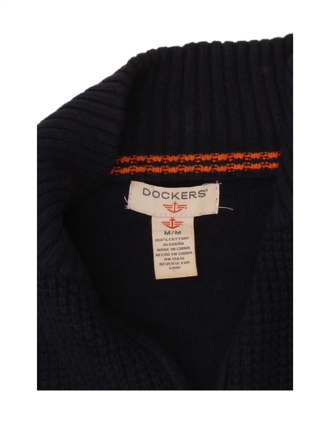 DOCKERS Mens Zip Neck Jumper Sweater Medium Navy Blue Cotton Vintage Dockers and Second-Hand Dockers from Messina Hembry 