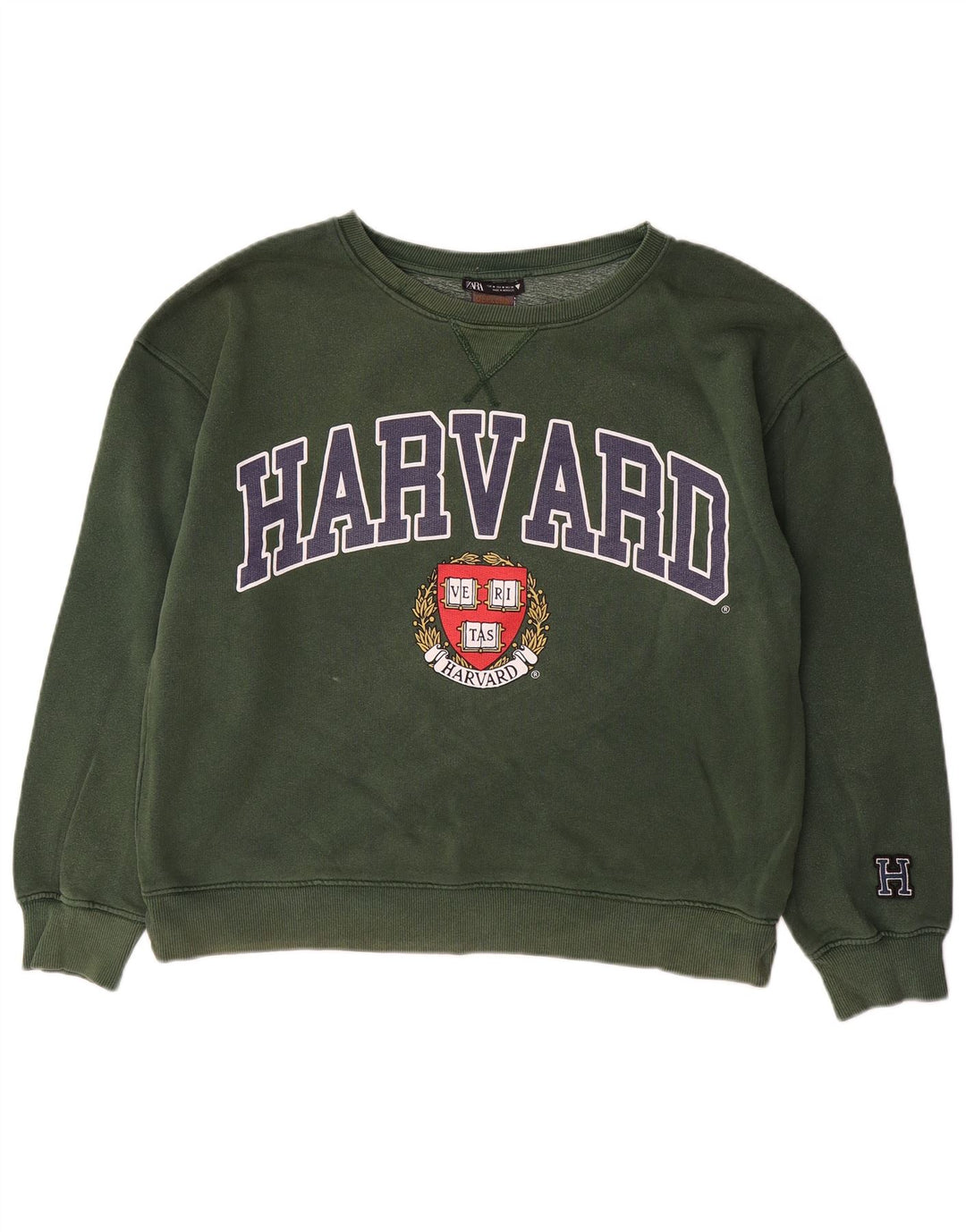 ZARA Damen Harvard Oversized Graphic Sweatshirt Pullover UK 14 Mittelgrün