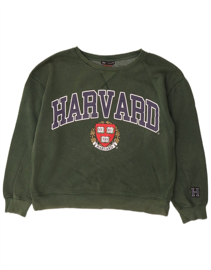 ZARA Damen Harvard Oversized Graphic Sweatshirt Pullover UK 14 Mittelgrün