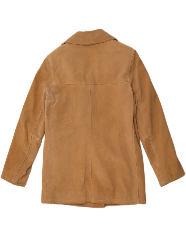 Dario Brizzi Damen Zweireihige Wildlederjacke UK 10 Small Beige Leder