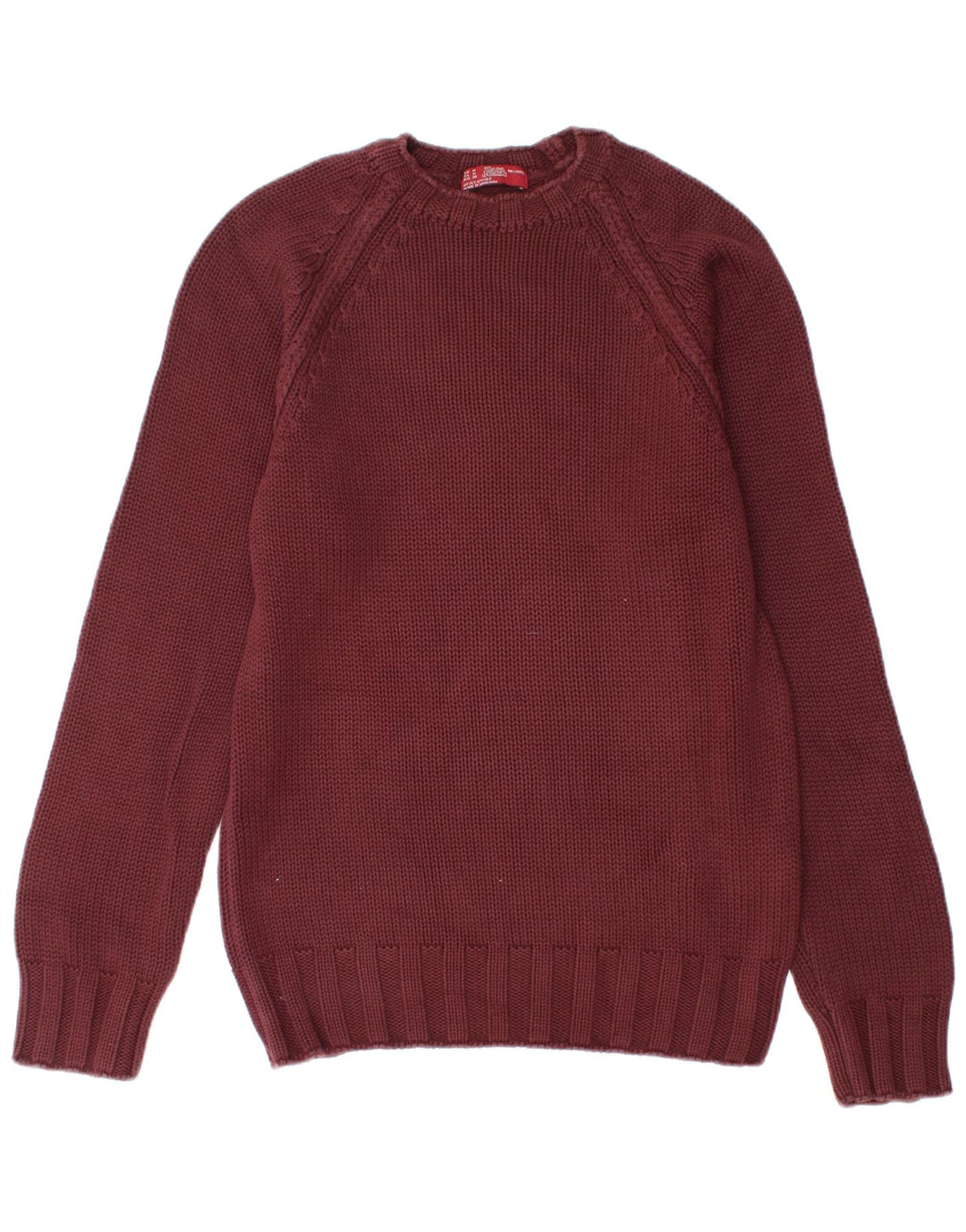 Zara Herren-Pullover mit Rundhalsausschnitt, mittelgroße burgunderfarbene Baumwolle