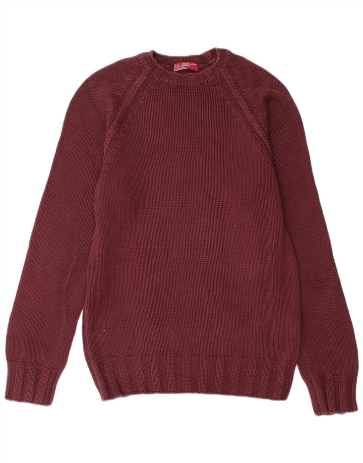 Zara Herren-Pullover mit Rundhalsausschnitt, mittelgroße burgunderfarbene Baumwolle