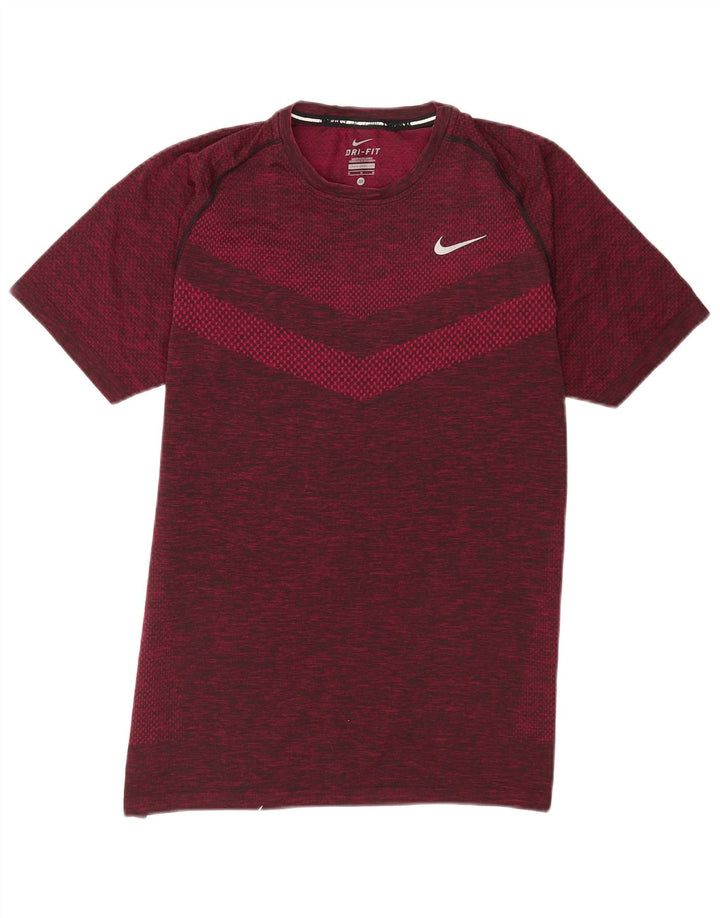 Nike Herren Dri Fit T-Shirt-Oberteil, mittelgroß, Burgunderrot gefleckt