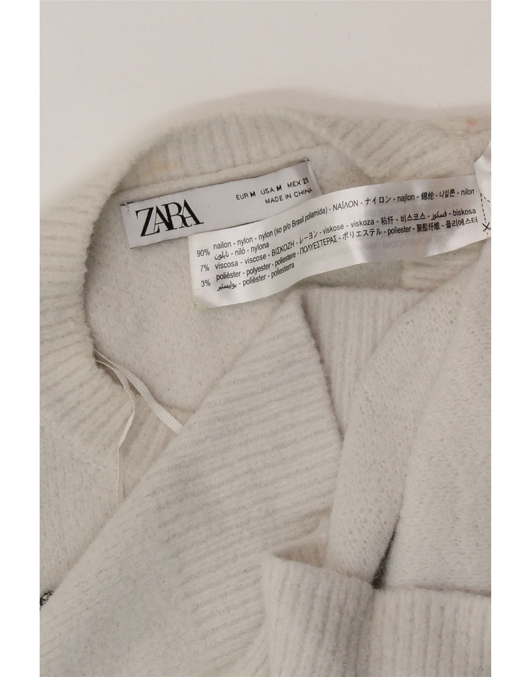 Zara Damen-Pullover mit grafischem Rundhalsausschnitt, Gr. 14, Mittelweiß, Schmetterling