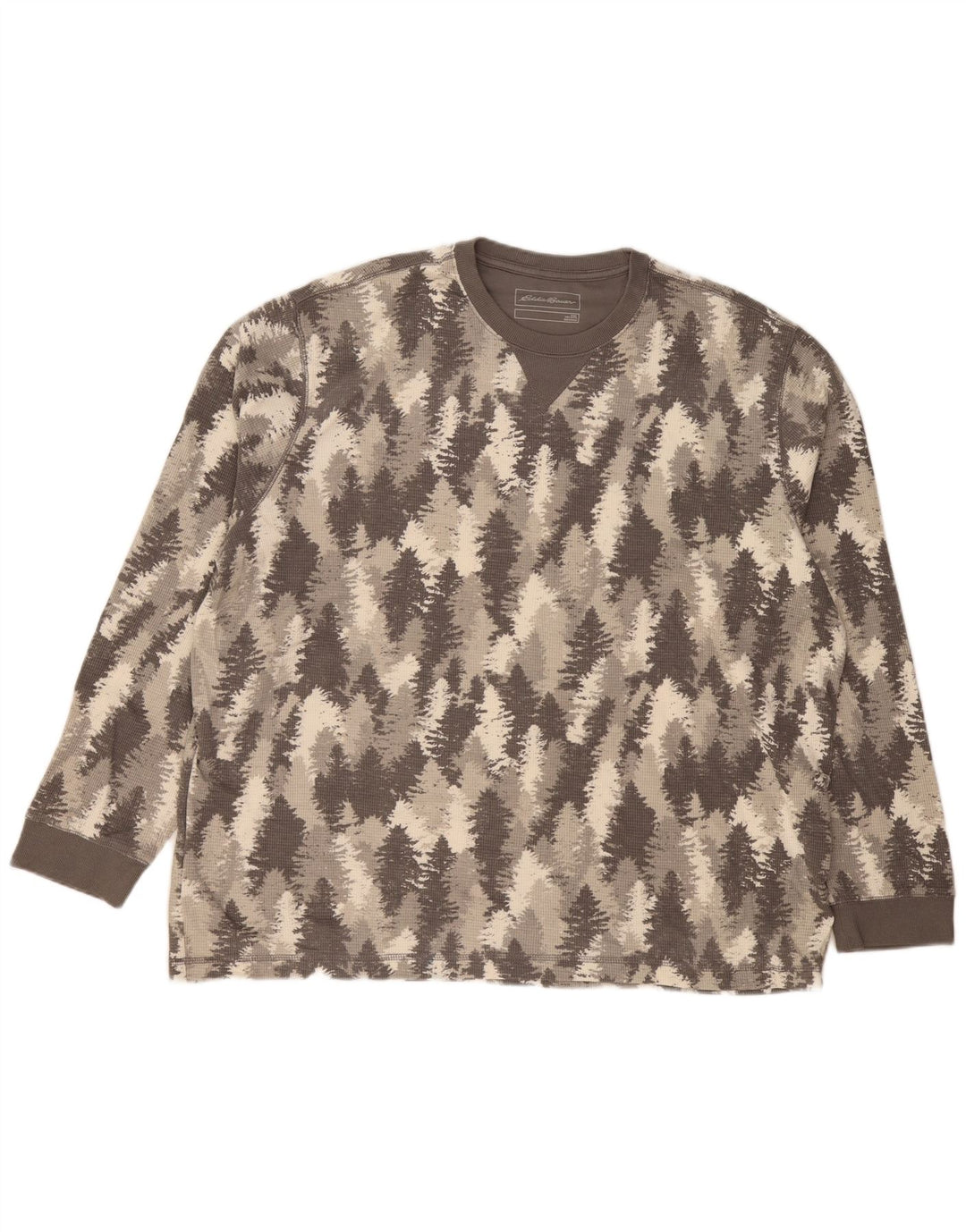 EDDIE BAUER Herren-Oberteil mit abstraktem Muster, langärmelig, 2XL, graue Baumwolle