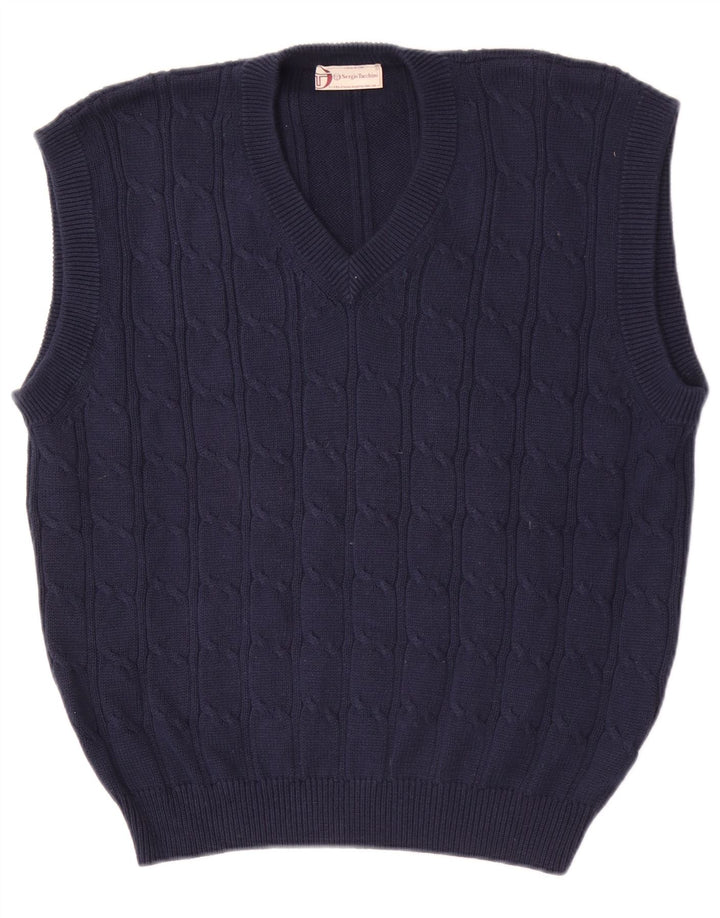 Sergio Tacchini Herren Weste Tank Top Large Marineblau Baumwolle