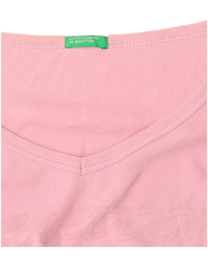 Benetton Womens Graphic Top Langarm UK 12 Mittelrosa