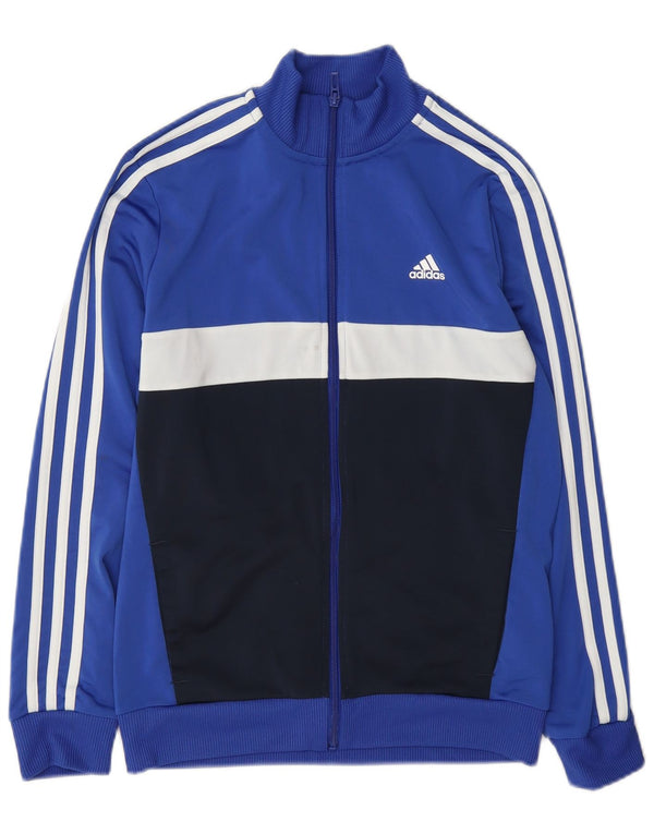 Adidas Jungen-Trainingsanzug-Top-Jacke, 13–14 Jahre, blaues Colourblock-Polyester