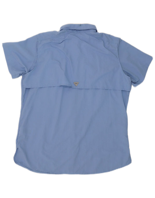 Columbia Damen Kurzarm-Overshirt-Hemd, groß, blaues Nylon