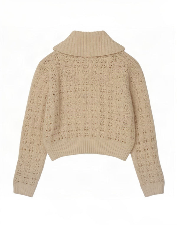 Zara Mädchen Häkelpullover mit Polokragen, 11–12 Jahre, beige, Polyester