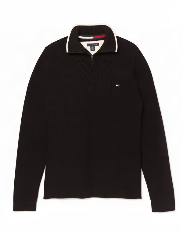 Tommy Hilfiger Damen-Pullover mit Reißverschluss am Hals, Gr. 14, Größe L, Schwarz, Baumwolle