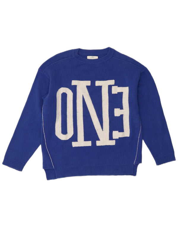 Zara Jungen-Pullover mit grafischem Rundhalsausschnitt, 11–12 Jahre, Blau