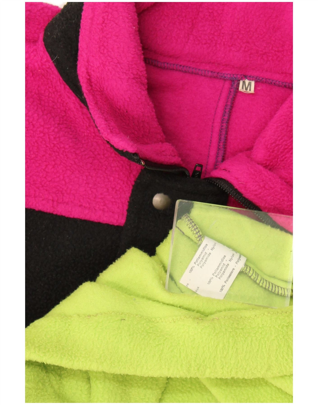 Vintage Herren-Fleecepullover mit Reißverschluss am Hals, Mittelgrünes Farbblock-Polyester