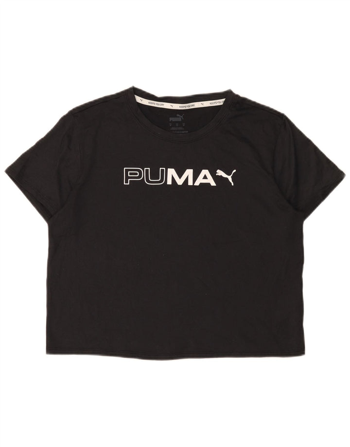 Puma Damen Crop Graphic T-Shirt Top UK 14 Medium Schwarz Polyester