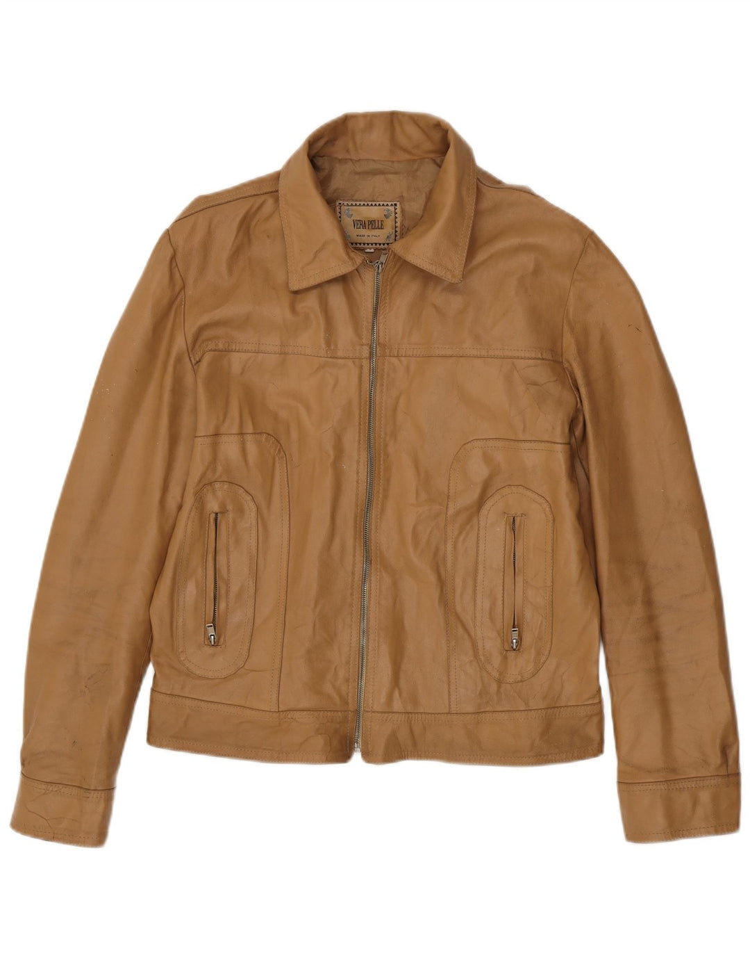 Vintage Damen Lederjacke UK 18 XL Beige Leder