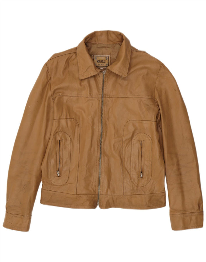 Vintage Damen Lederjacke UK 18 XL Beige Leder