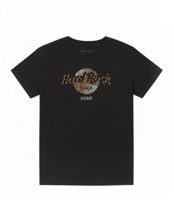 Hard Rock Cafe Damen Rome Graphic T-Shirt Top UK 12 Mittelschwarze Baumwolle