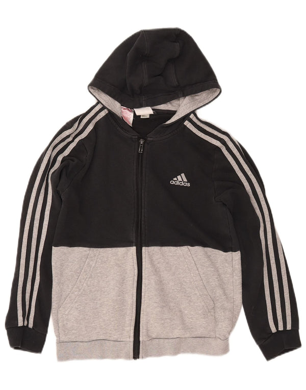 ADIDAS Kapuzenpullover mit Reißverschluss für Jungen, 11–12 Jahre, schwarze Farbblock-Baumwolle