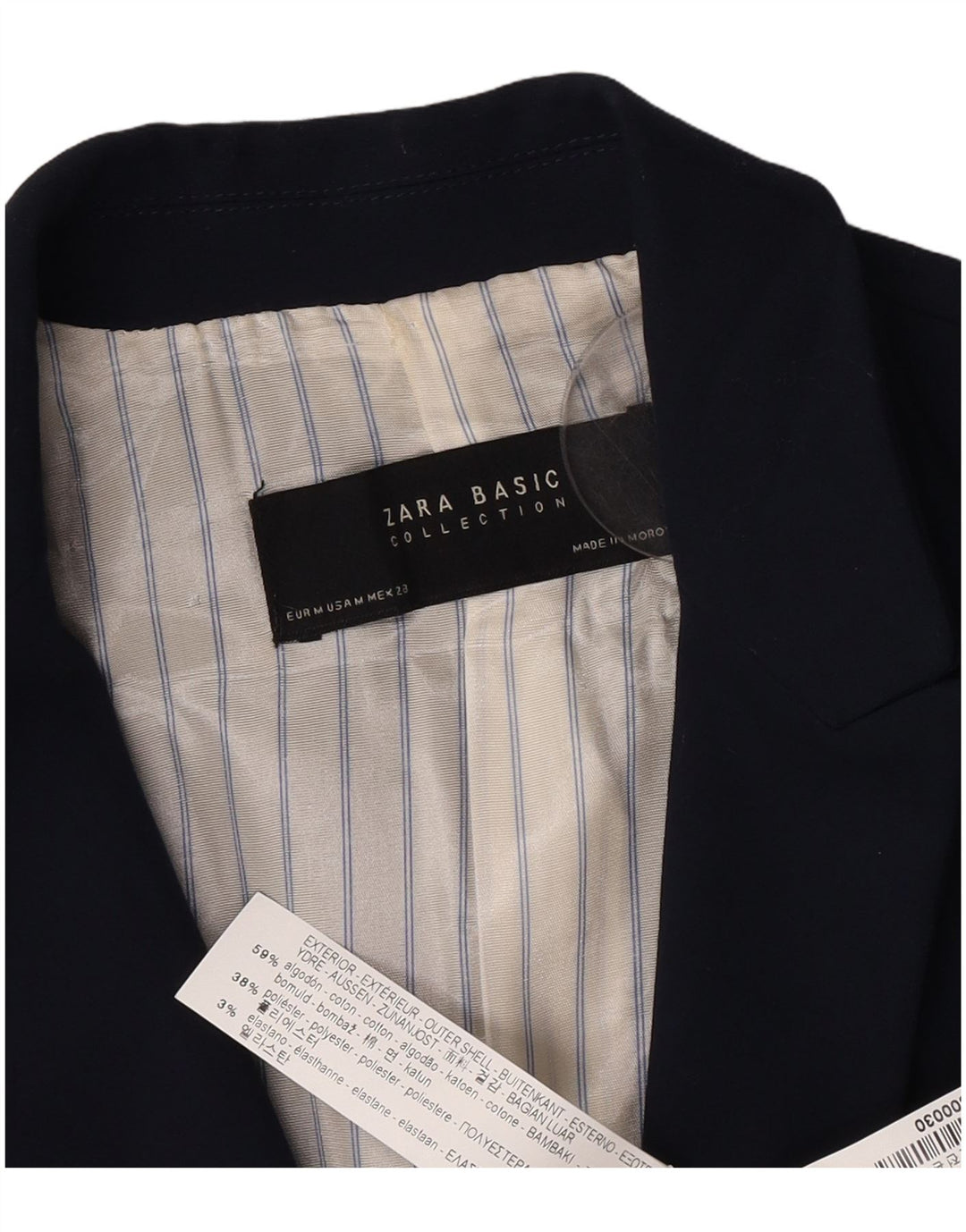 Zara Damen 1-Knopf-Blazerjacke UK 12 Mittelmarineblaue Baumwolle