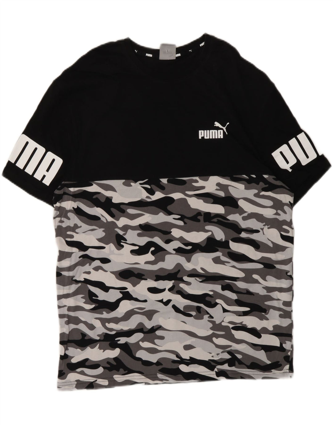 PUMA Mens Graphic T-Shirt Top Medium Black Camouflage Cotton Vintage Puma and Second-Hand Puma from Messina Hembry 