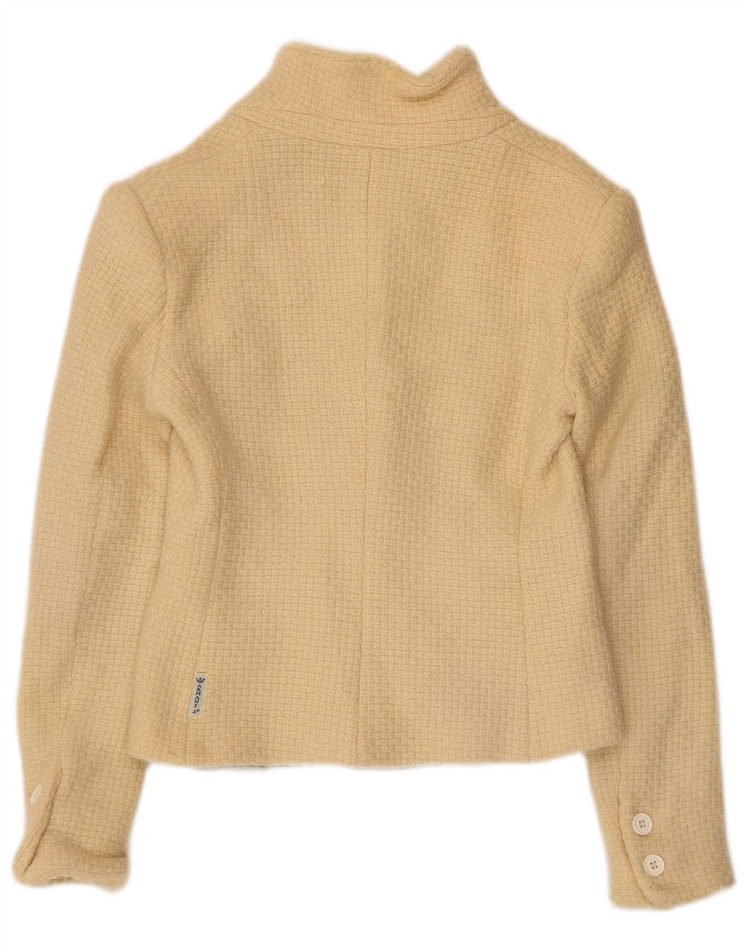 ARMANI JEANS Damen Crop 3-Knopf-Blazerjacke UK 12 Mittelbeige Wolle