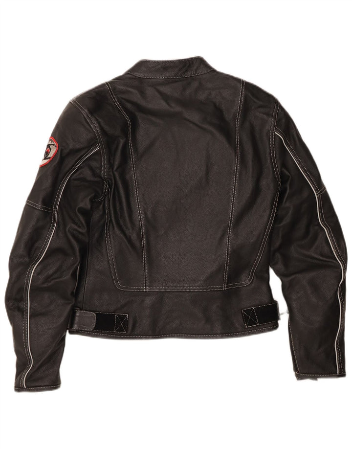 Suomy Damen Moto Racer Lederjacke UK 12 Mittelschwarzes Leder