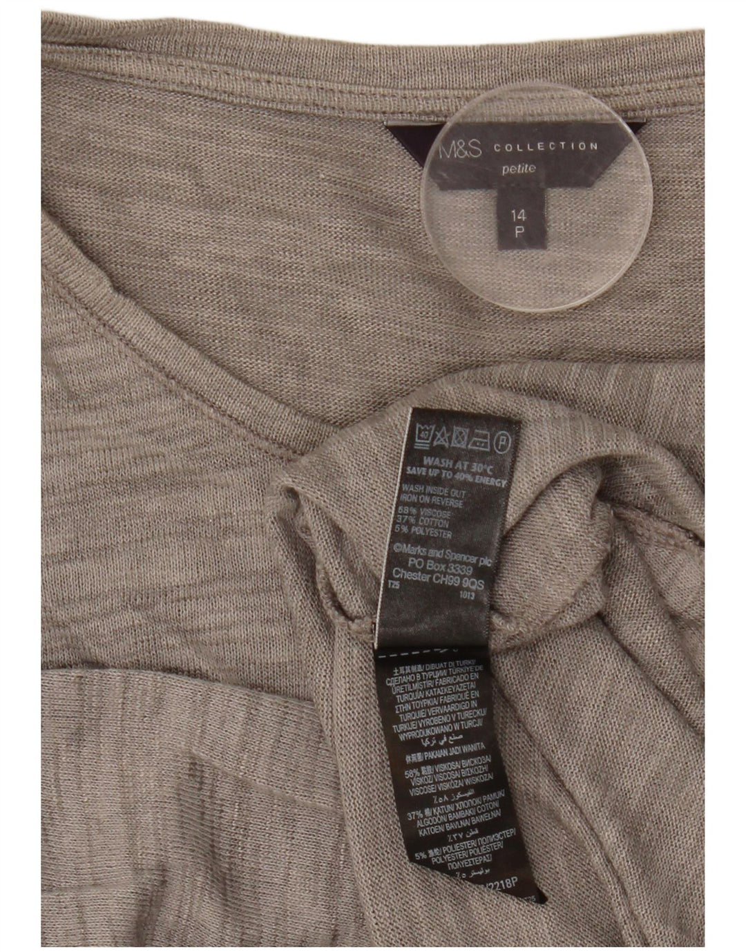 Marks & Spencer Womens Petite Top 3/4 Ärmel UK 14 Large Grau meliert