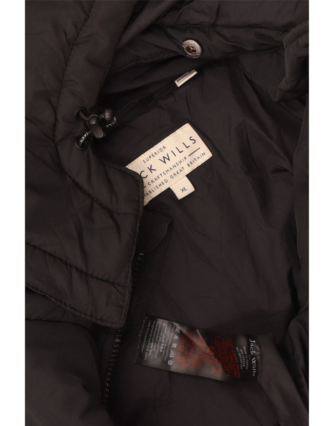 Jack Wills wattierte Herrenjacke mit Kapuze, UK 42, XL, Schwarz, Polyester
