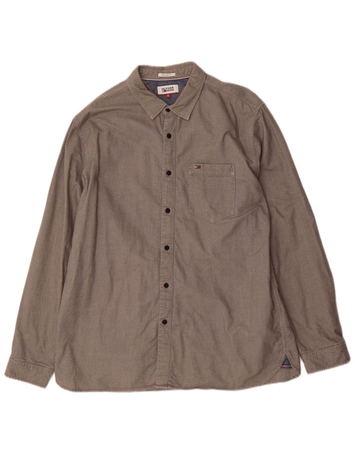 Tommy Hilfiger Herren Regular Fit Hemd XL Grau Baumwolle