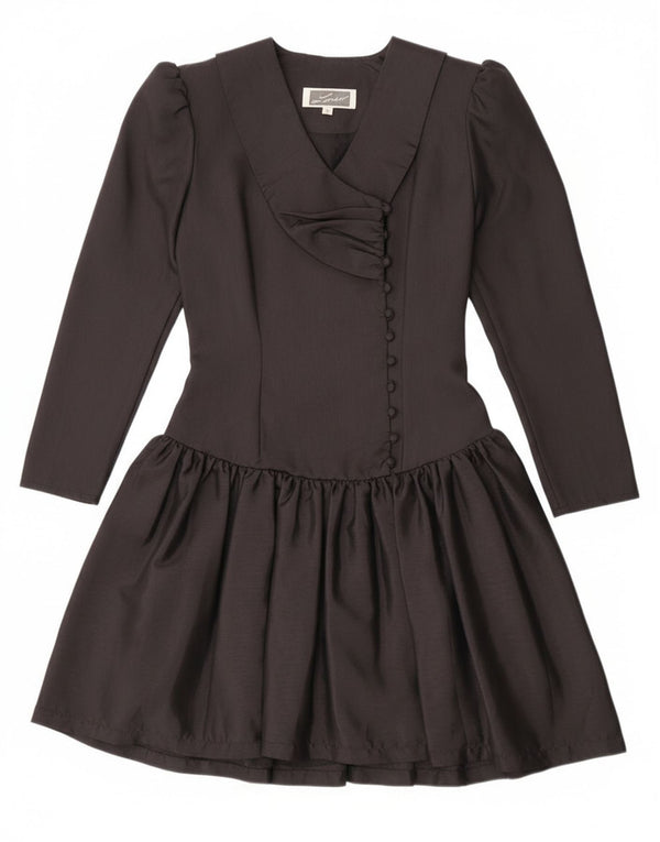 Vintage-Damenkleid mit langen Ärmeln und tiefer Taille, Gr. 10, Größe S, Schwarz