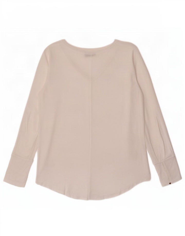 Massimo Dutti Damen Durchsichtiges Top Langarm UK 12 Mittelweiß Lyocell