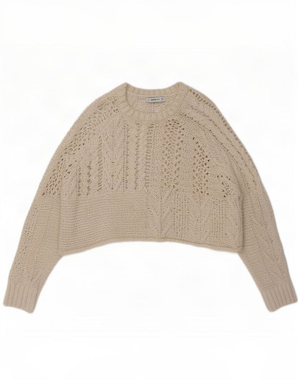Zara Damen-Pullover, übergroß, U-Boot-Ausschnitt, Gr. 10, Größe S, Beige, Baumwolle