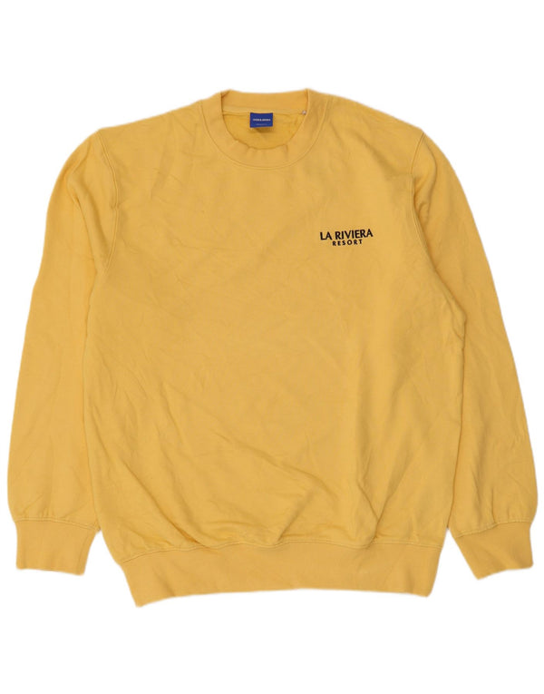 Jack & Jones Mens Graphic Sweatshirt Jumper Large Yellow Cotton