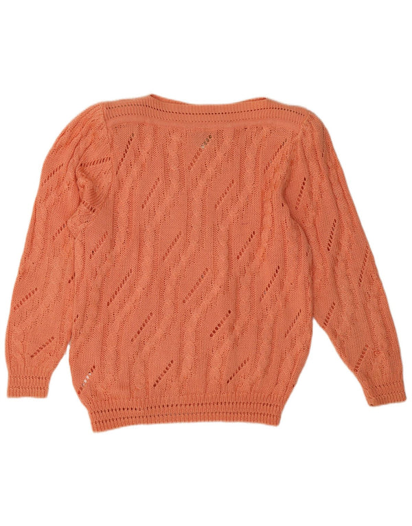 Vintage Damen Pullover mit grafischem U-Boot-Ausschnitt, IT 42, Mittelorange