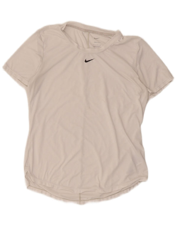 Nike Damen Dri Fit T-Shirt Top UK 10 Small Weiß Polyester