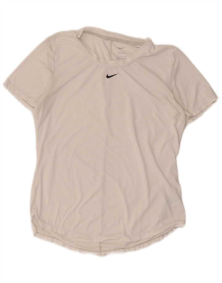 Nike Damen Dri Fit T-Shirt Top UK 10 Small Weiß Polyester